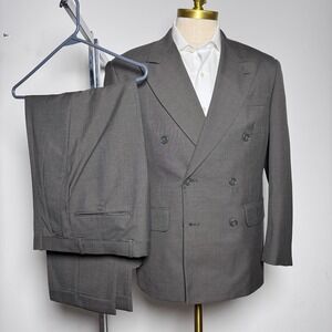 Gerald Austin Suit Mens 38R 30x28 Gray Solid Double Breasted Peak Lapel Wool